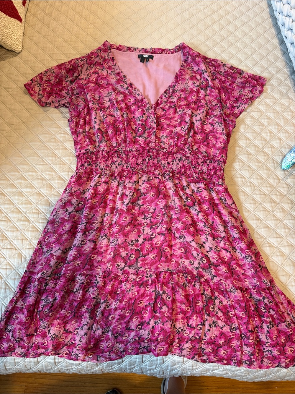 PAIGE Pink Floral V-Neck Short Sleeve Mini Dress